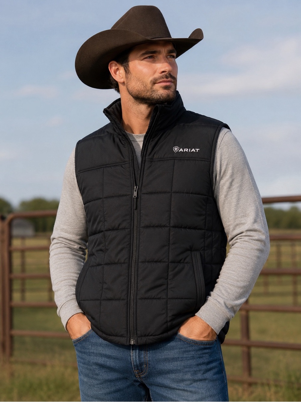 Ariat Men Black Crius Insulated Water Repellent Quilted Vest XL Classic Country